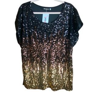 PrettyGuide Black Gold Sequin Ombre Top XXL Mardi Gras NYE